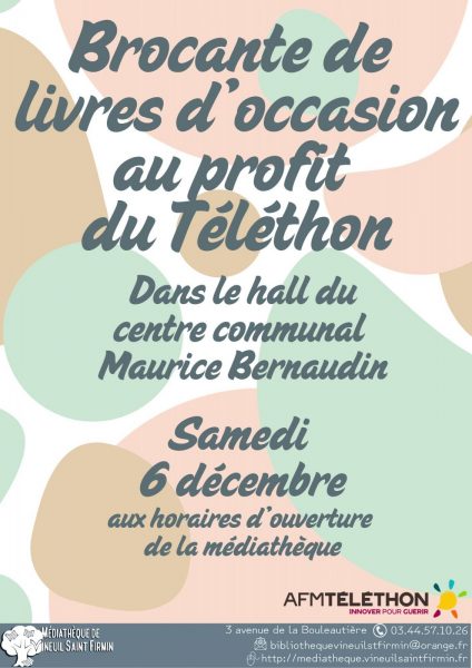 Vente de livres d’occasion au profit du Téléthon au centre communal Maurice Bernaudin à Vineuil-Saint-Firmin