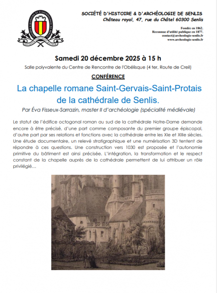 Conférence sur « La Chapelle romane Saint-Gervais-Saint-Protais de la cathédrale de Senlis »