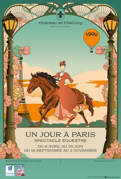 Bezoekersspektakel " Un jour à Paris " bij de Grandes Écuries van Chantilly